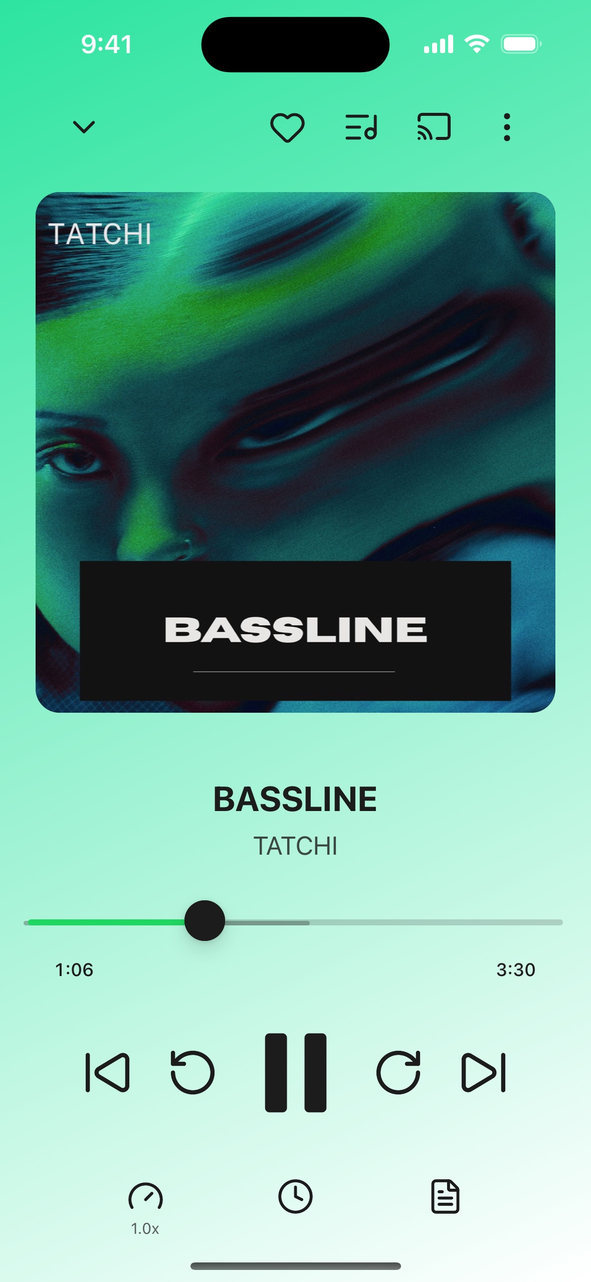 Headroom now playing screen with album artwork and playback controls